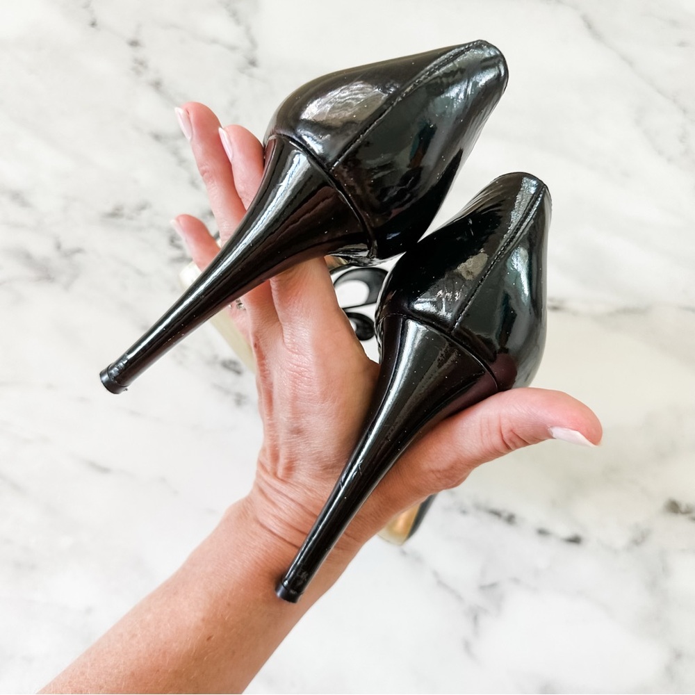 Valentino Garavani D'orsay Black Patent Bow Leather Open Toe Heels - Picture 5 of 11